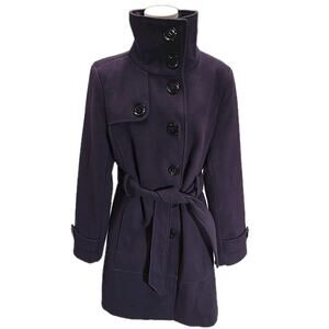 Worthington Womens Deep Plum Trench Coat Sz L Timeless Classic Sophisticated